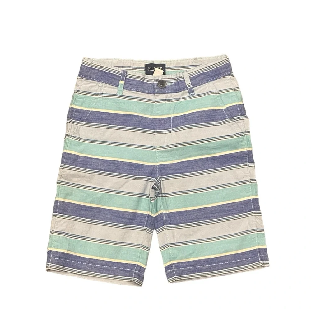 Childrens Place Boys Blue Striped Shorts Size 7 Adjustable Waist